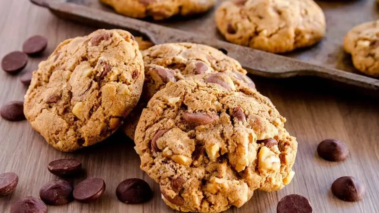 Délicieux cookies aux pépites de chocolat et noix, parfaits pour une recette facile.