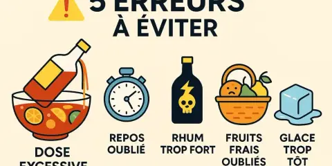 5 erreurs à éviter pour un bon rhum arrangé fraise : dose excessive, repos oublié, rhum trop fort, fruits frais oubliés, glace trop tôt.