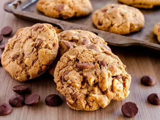 Délicieux cookies aux pépites de chocolat et noix, parfaits pour une recette facile.